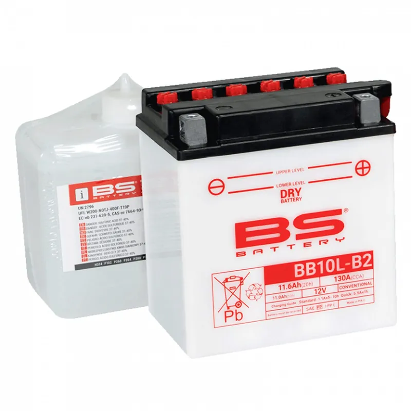 Snížená cena | Konvenční motocyklová baterie BS-BATTERY BB10L-B2 (YB10L-B2) Včetně balení kyseliny