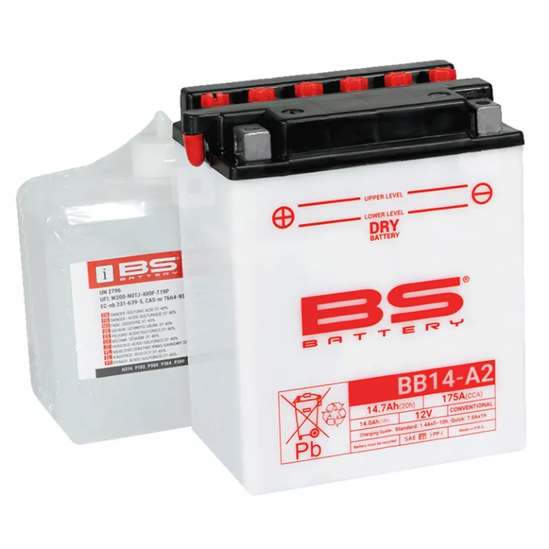 Akční sleva - Konvenční motocyklová baterie BS-BATTERY BB14-A2 (YB14-A2) Včetně balení kyseliny