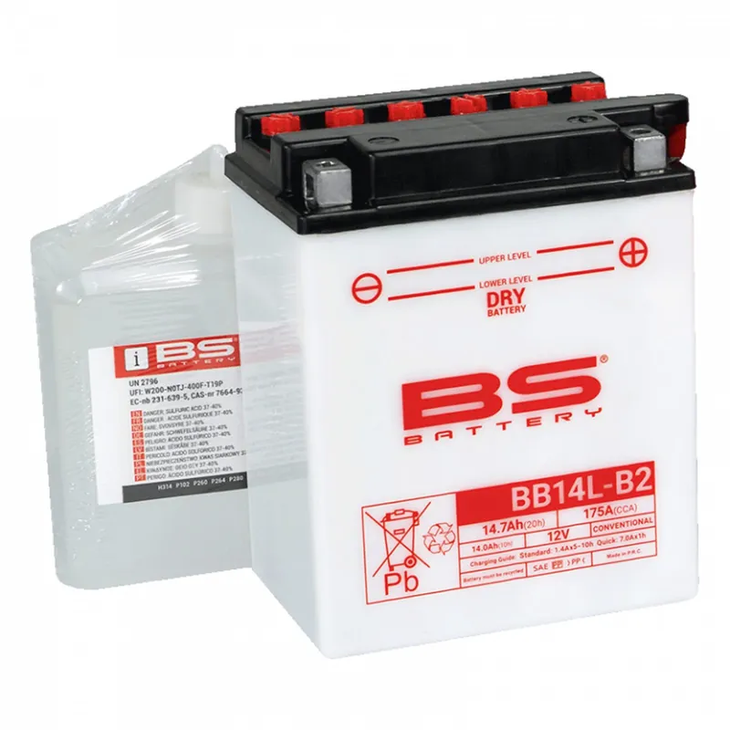Konvenční motocyklová baterie BS-BATTERY BB14L-B2 (YB14L-B2) Včetně balení kyseliny - Vysoká kvalita