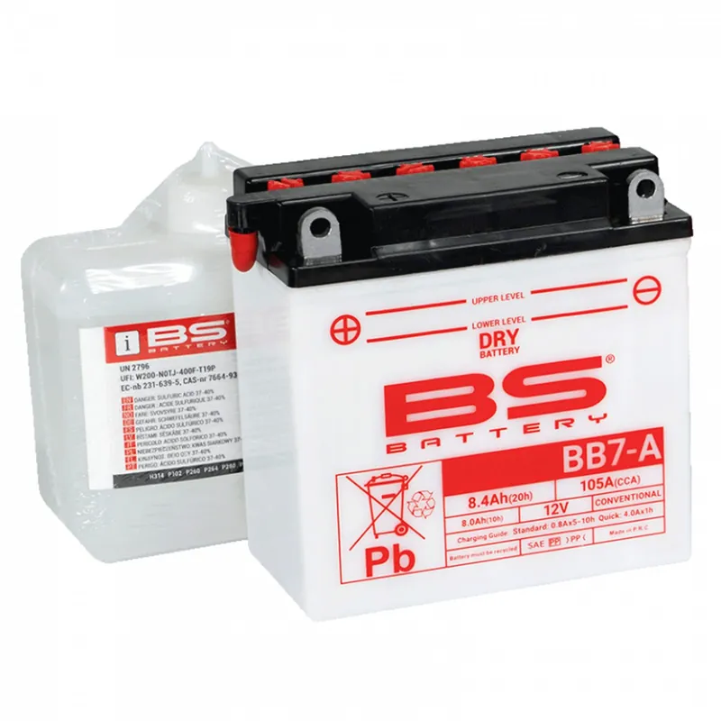 Konvenční motocyklová baterie BS-BATTERY BB7-A (YB7-A) Včetně balení kyseliny - Rychlé doručení
