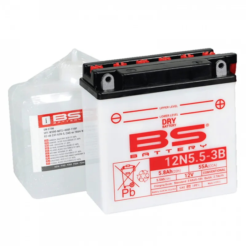 Konvenční motocyklová baterie BS-BATTERY 12N5.5-3B Včetně balení kyseliny - Jen po omezenou dobu